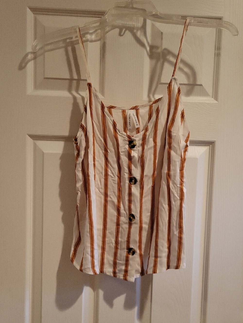 Live 4 Truth White And Orange Striped Button-Up Tank Top, Women's Size M